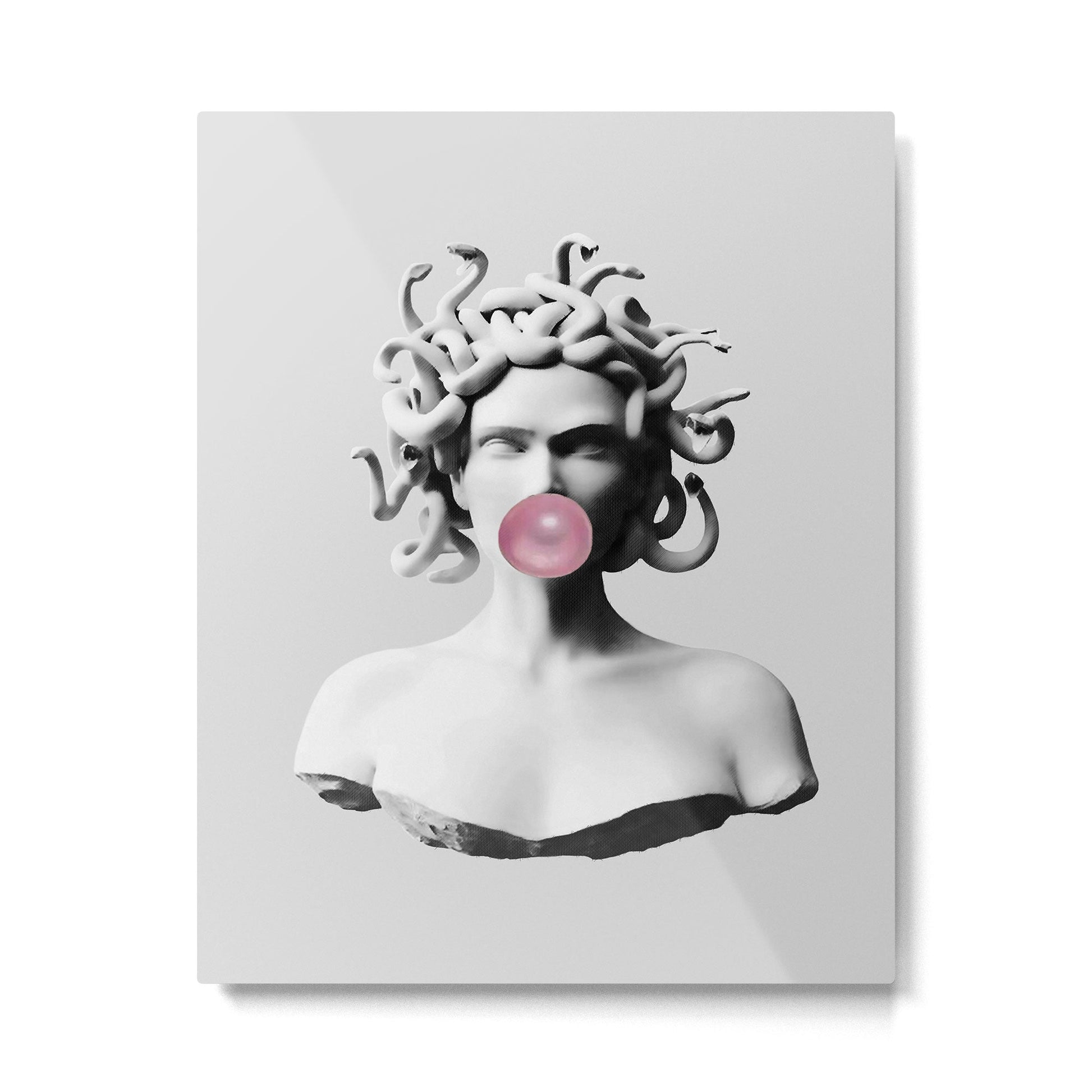 Medusa blowing pink bubblegum bubble II Metal Print | TeksDecor