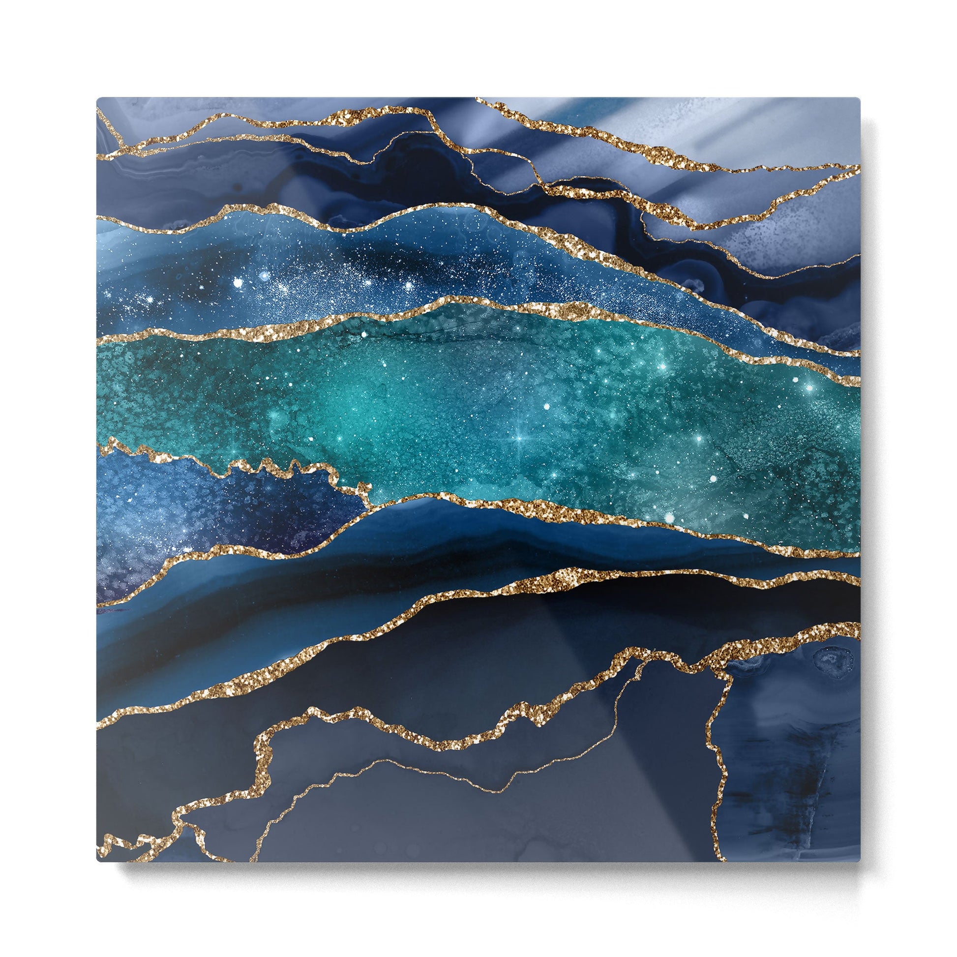 Blue Night Galaxy Marble Metal Print | TeksDecor