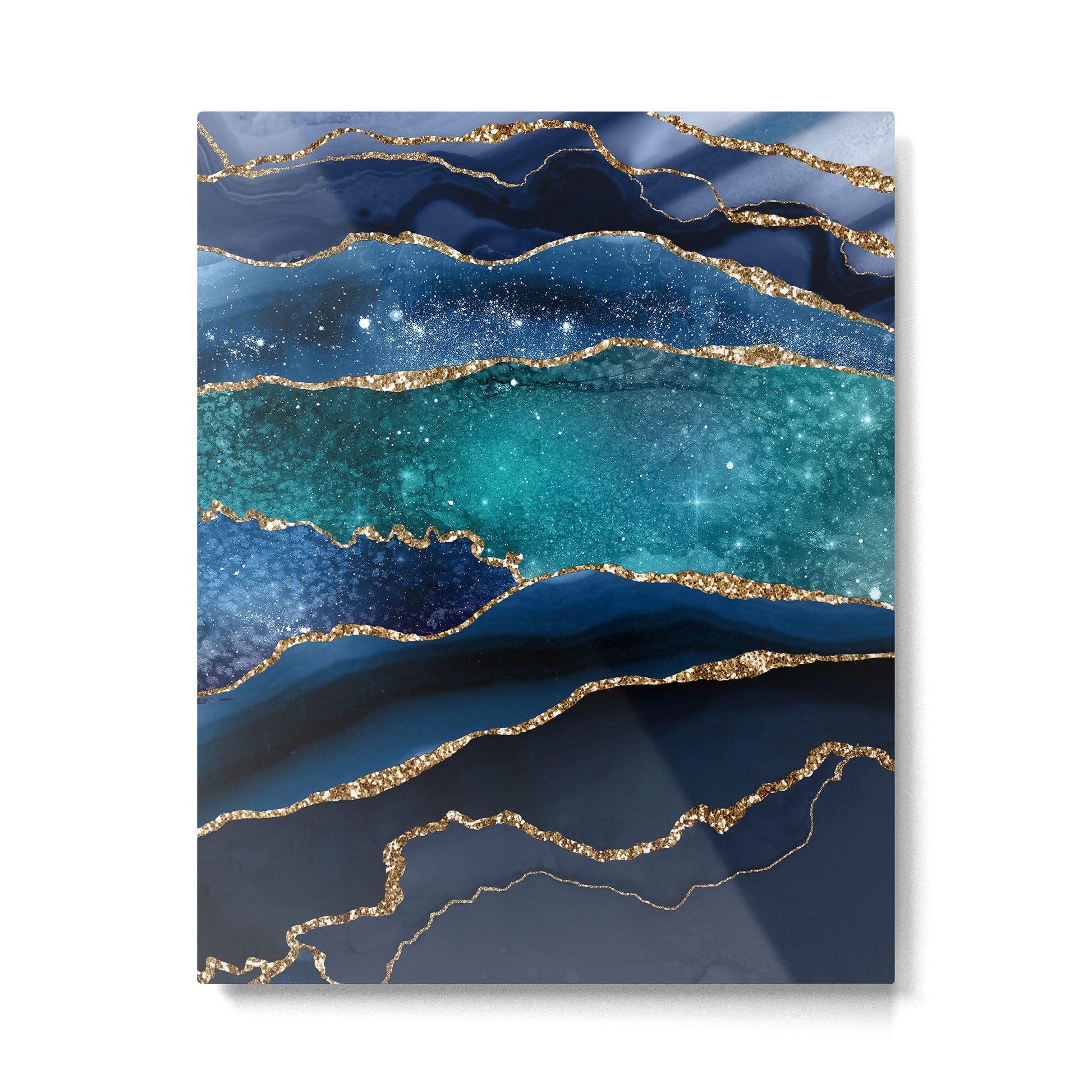 Blue Night Galaxy Marble Metal Print | TeksDecor