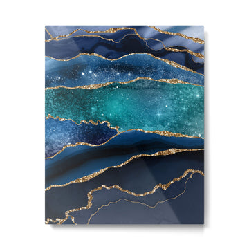 Blue Night Galaxy Marble Metal Print | TeksDecor