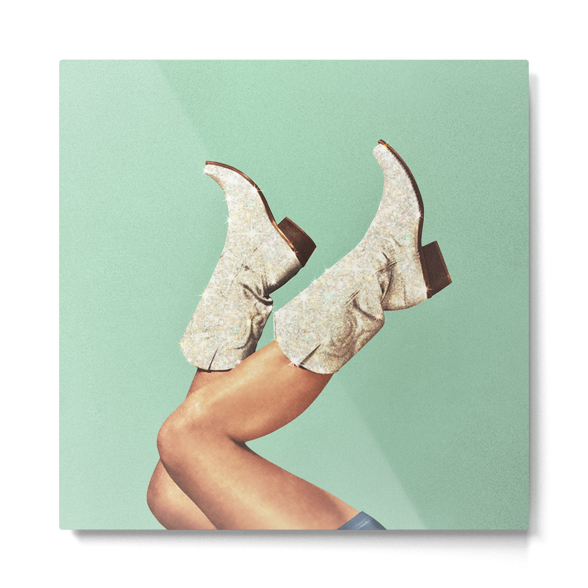 These Boots - Glitter Teal Green Metal Print | TeksDecor
