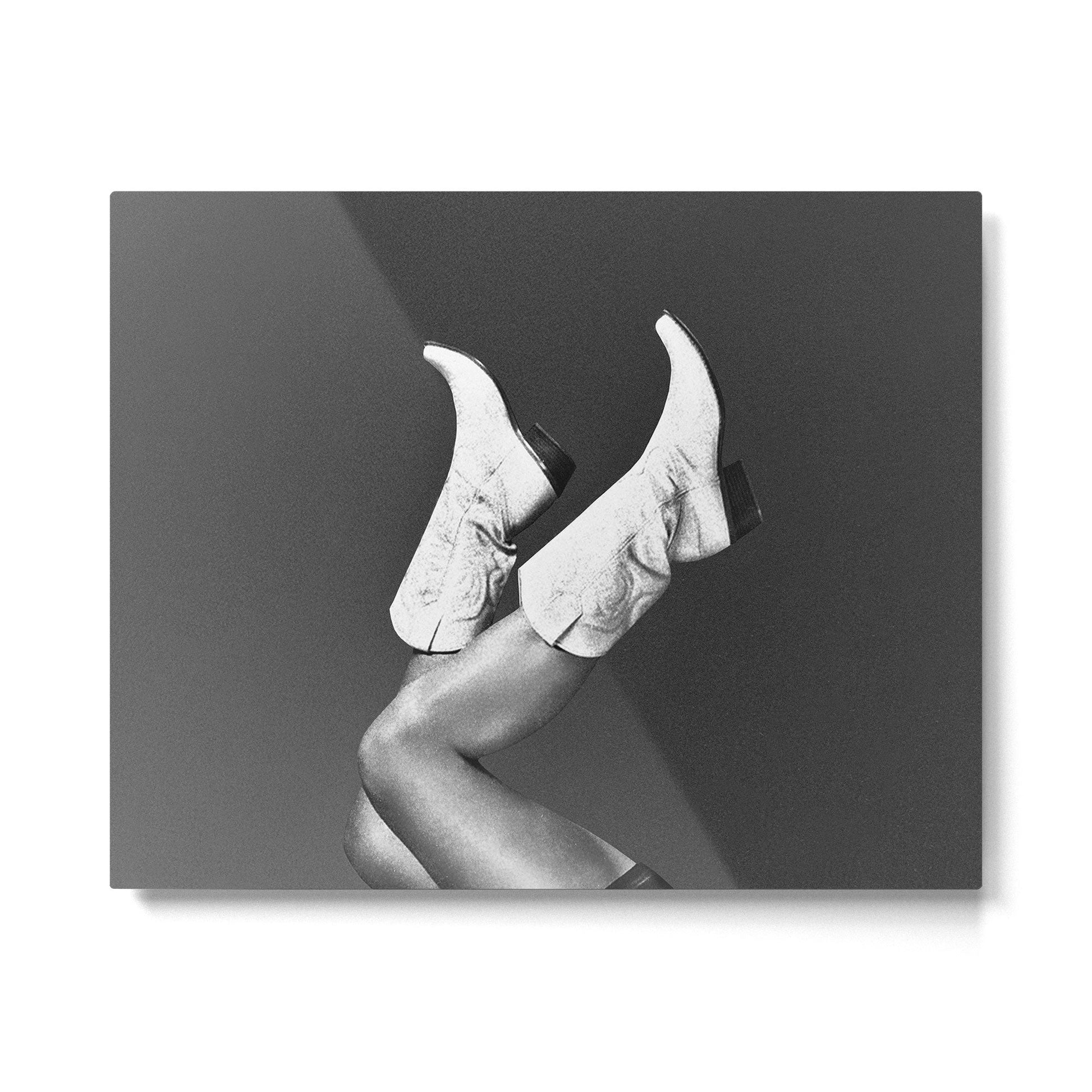 These Boots - Noir L / Black & White Metal Print | TeksDecor