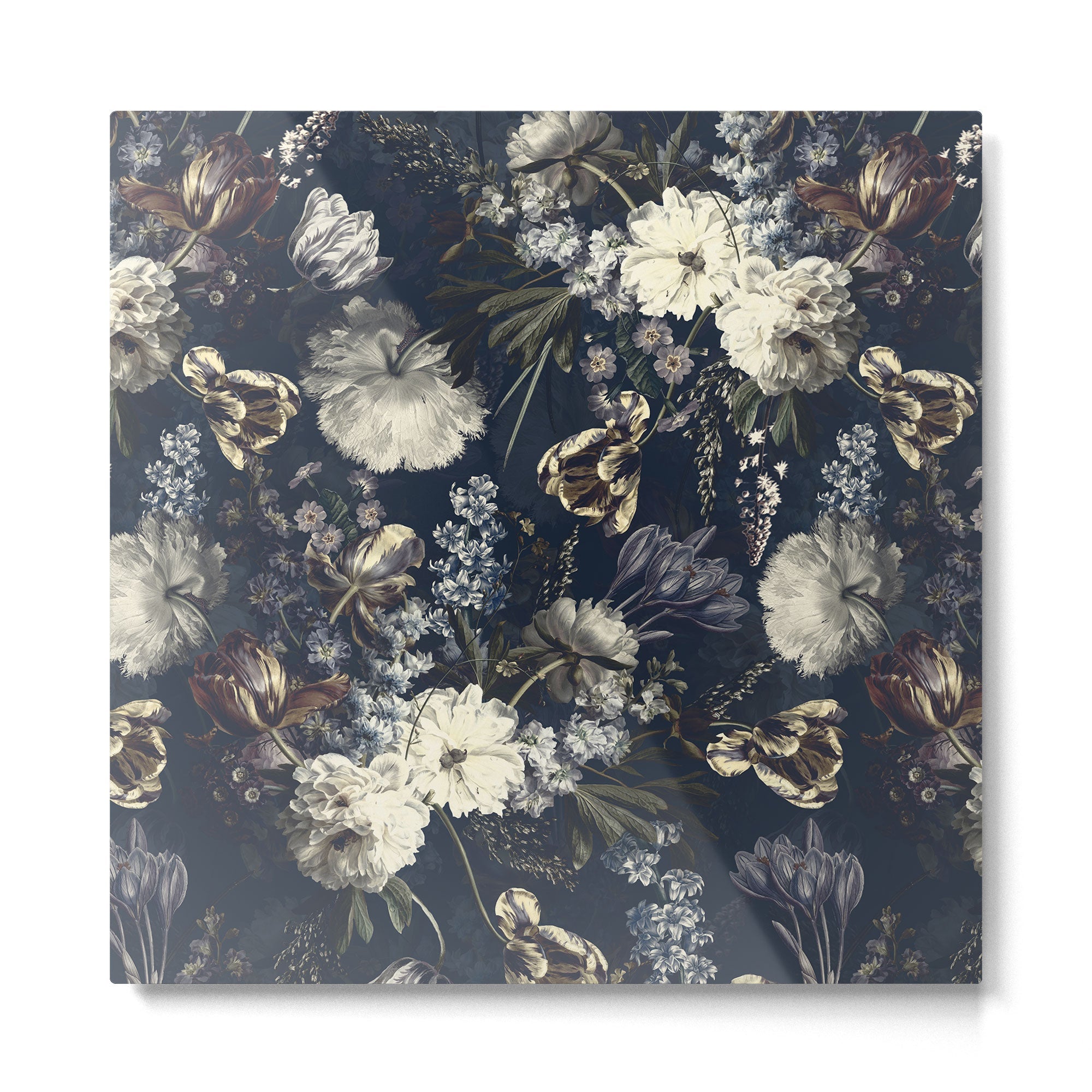 Antique Blue Moonlight Midnight Baroque Flower Garden Metal Print | TeksDecor
