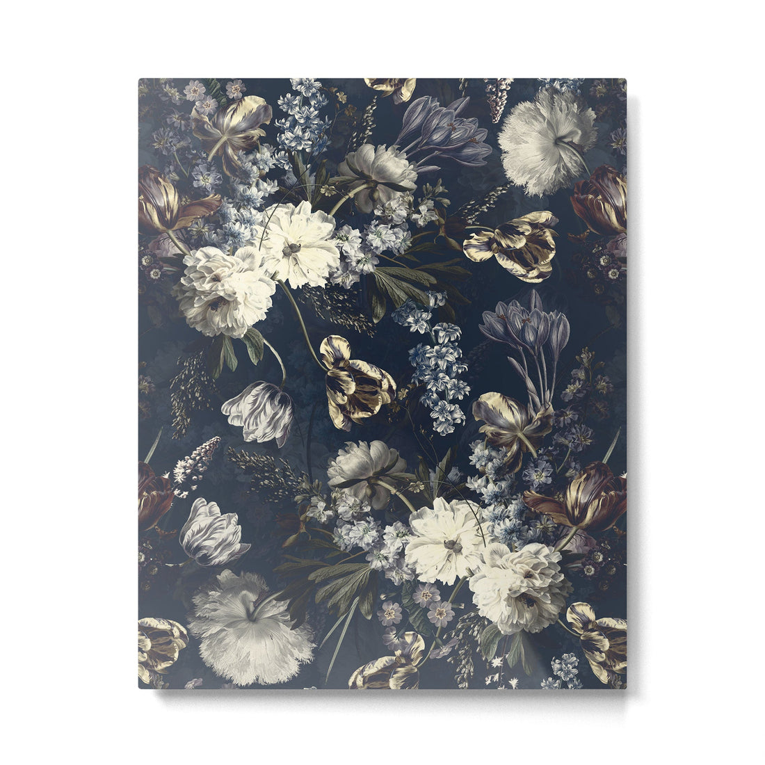 Antique Blue Moonlight Midnight Baroque Flower Garden Metal Print | TeksDecor