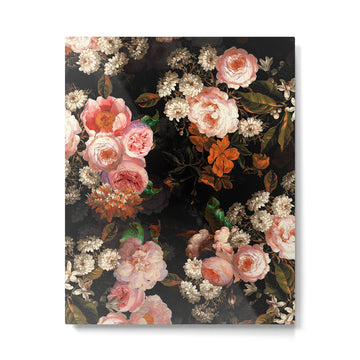 Antique Botanical Shiny Peach Roses And Chamomile Midnight Garden 2 Metal Print | TeksDecor