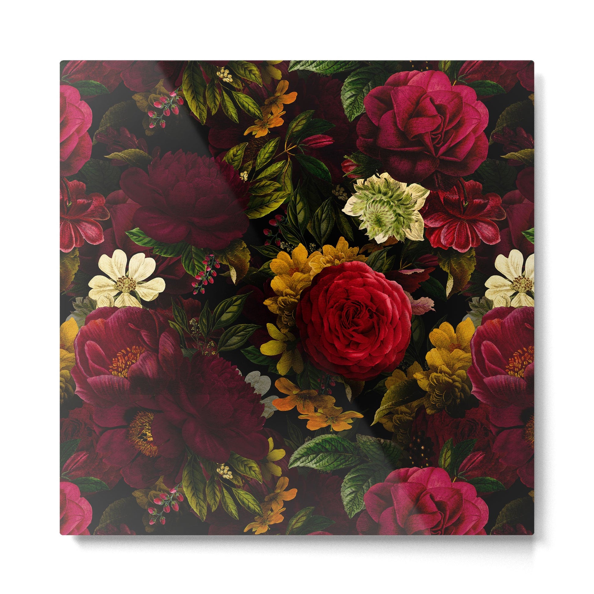 Dutch Midnight Vintage Red Roses Garden Metal Print | TeksDecor