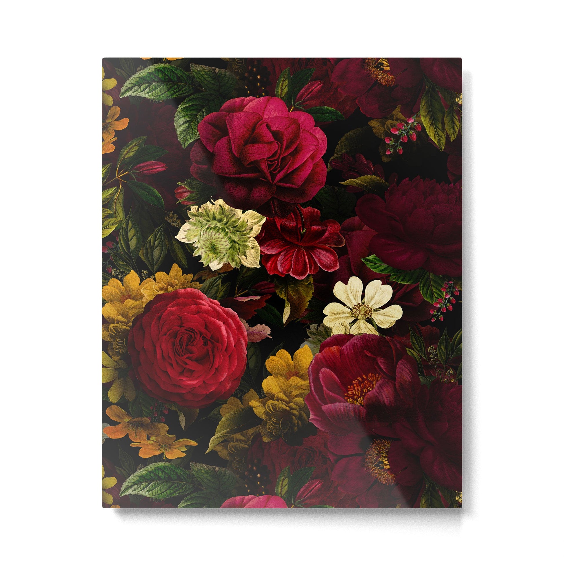 Dutch Midnight Vintage Red Roses Garden Metal Print | TeksDecor