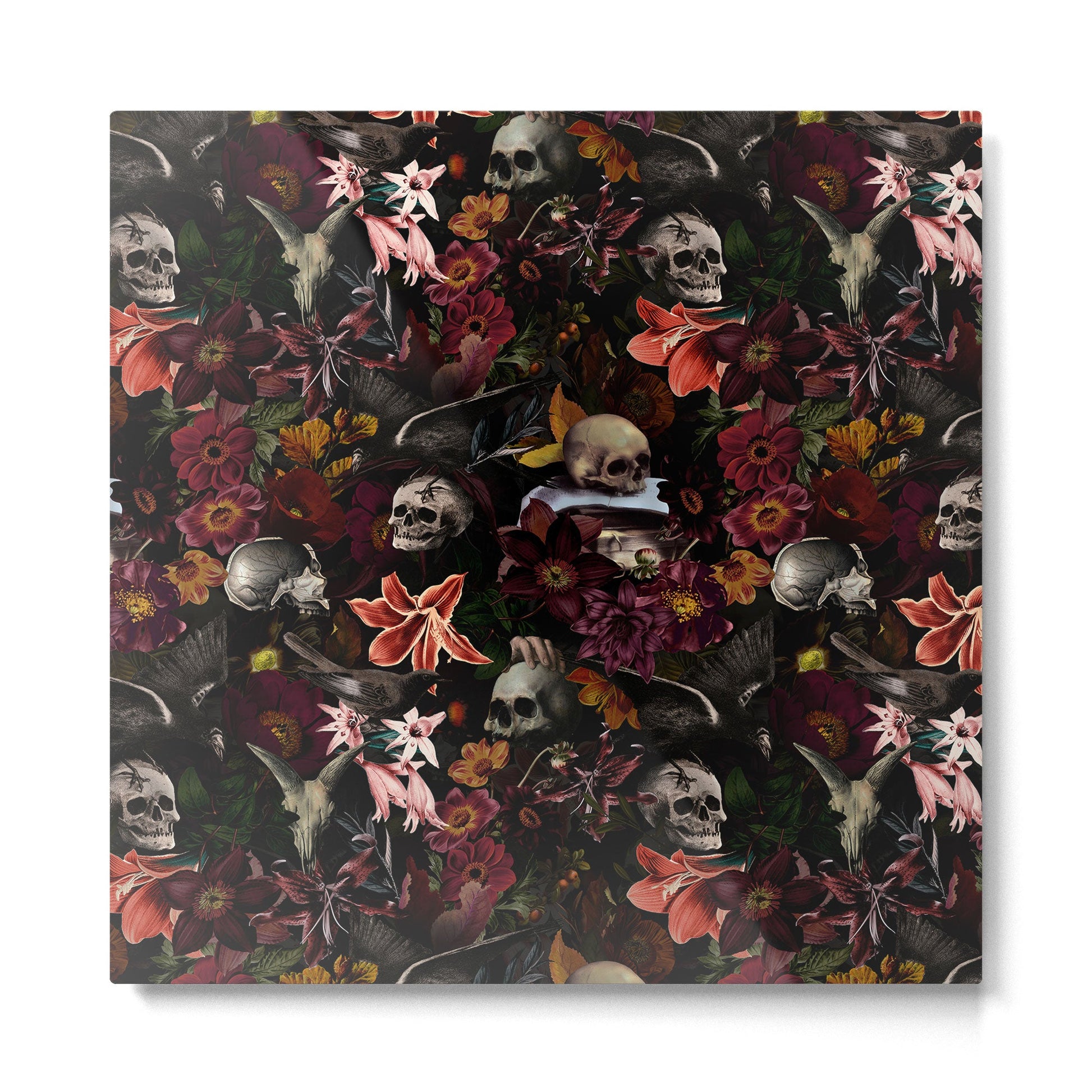 Gothic Night Skulls Flower Botanical Midnight Garden Metal Print | TeksDecor