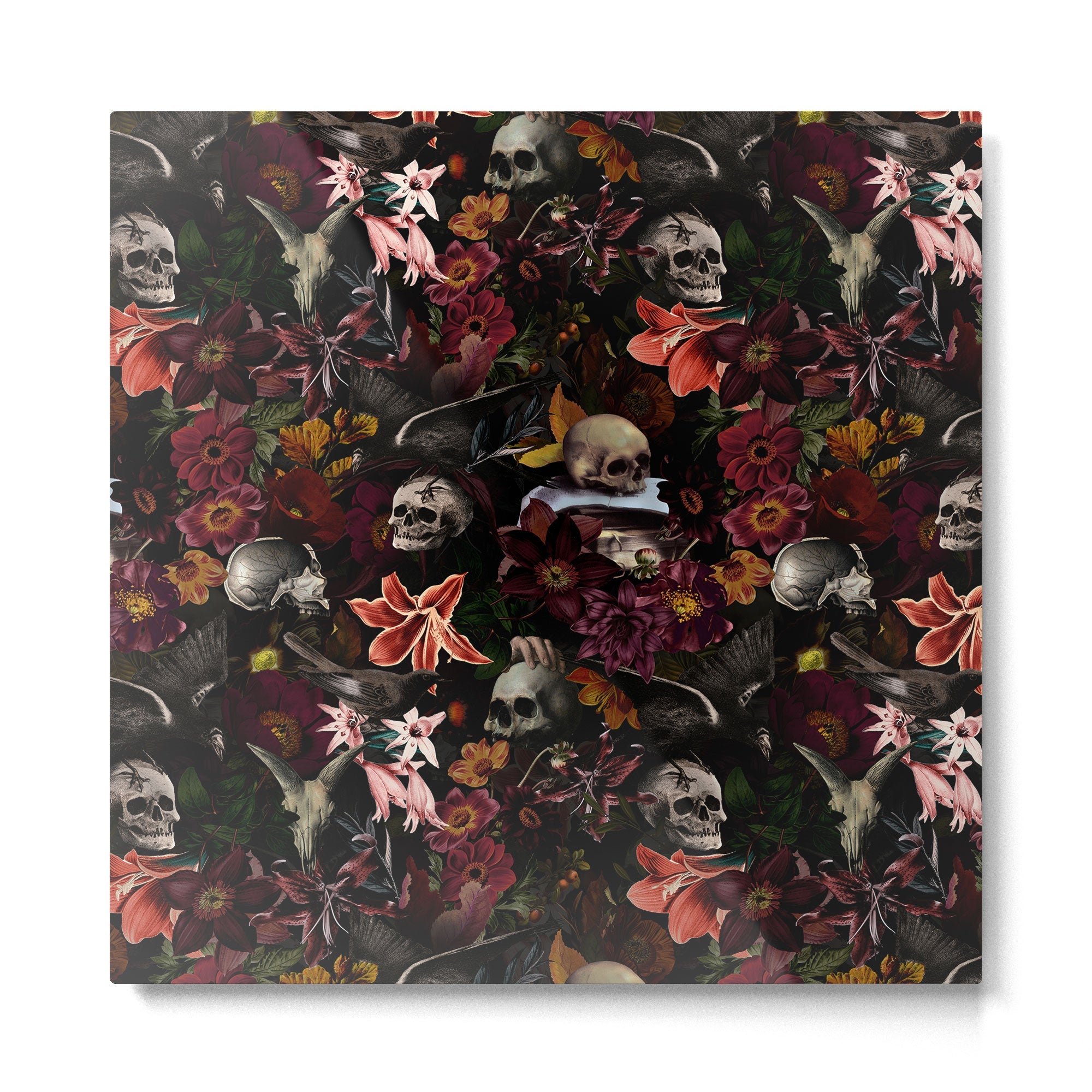 Gothic Night Skulls Flower Botanical Midnight Garden Metal Print | TeksDecor