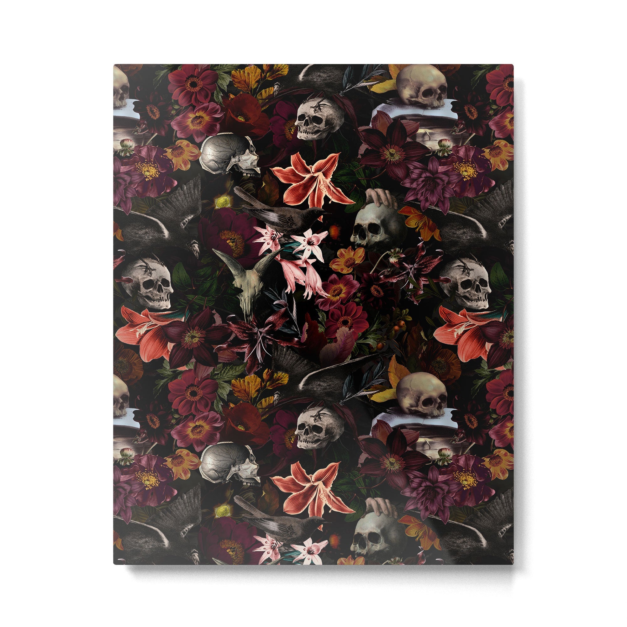 Gothic Night Skulls Flower Botanical Midnight Garden Metal Print | TeksDecor