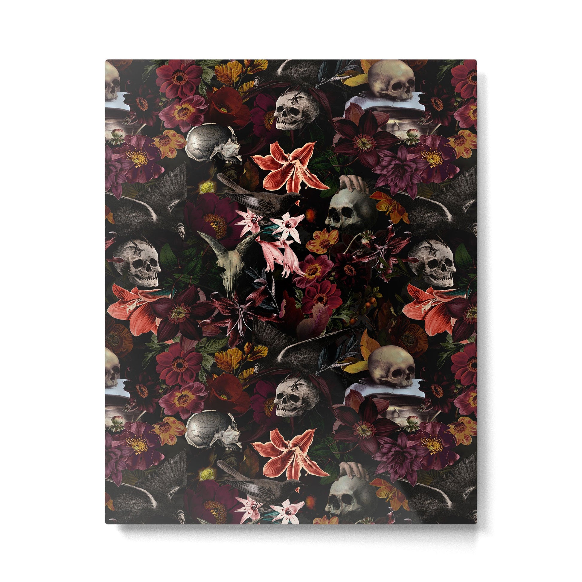 Gothic Night Skulls Flower Botanical Midnight Garden Metal Print | TeksDecor
