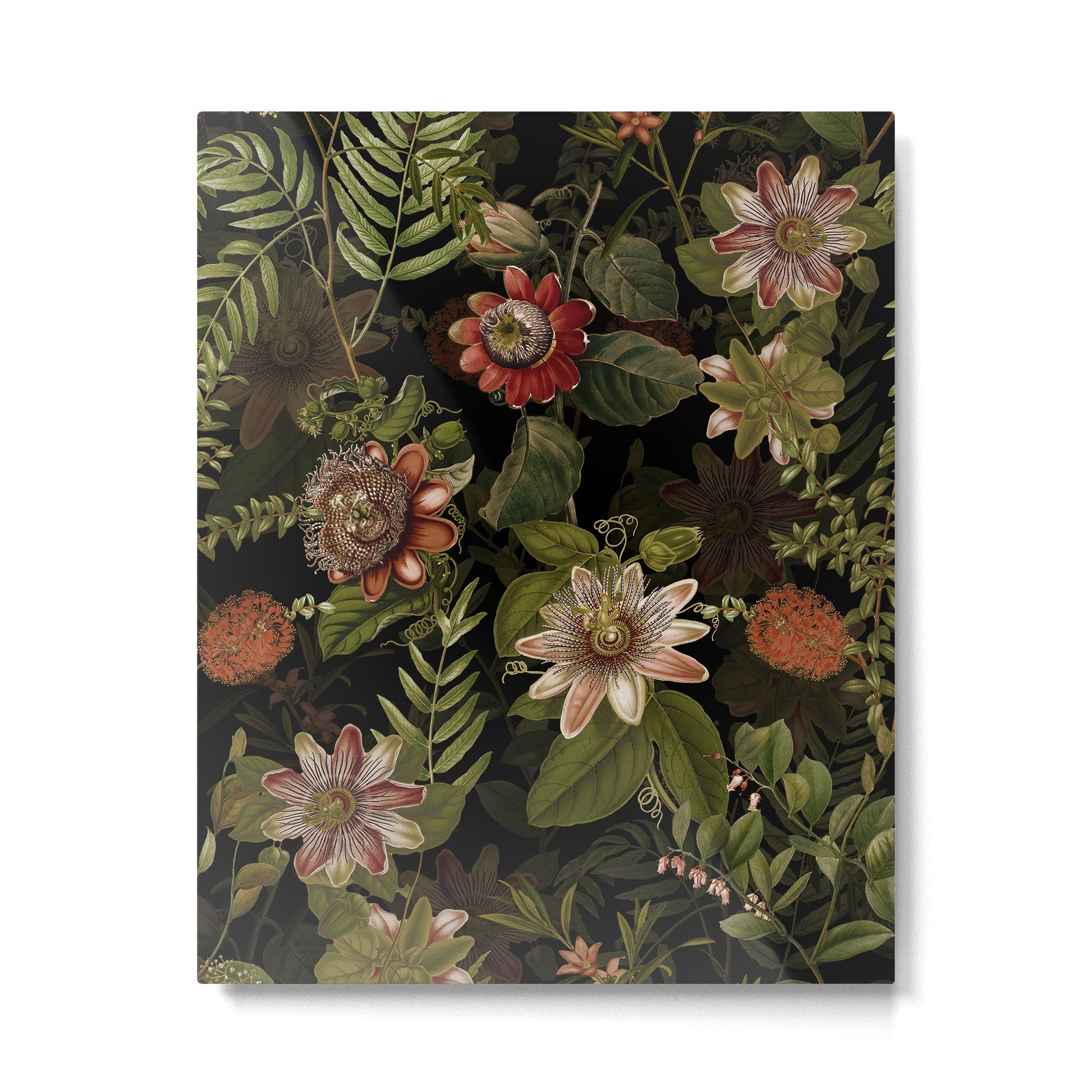 Midnight Summer Sepia Exotic Passiflora Flowers Garden Metal Print | TeksDecor