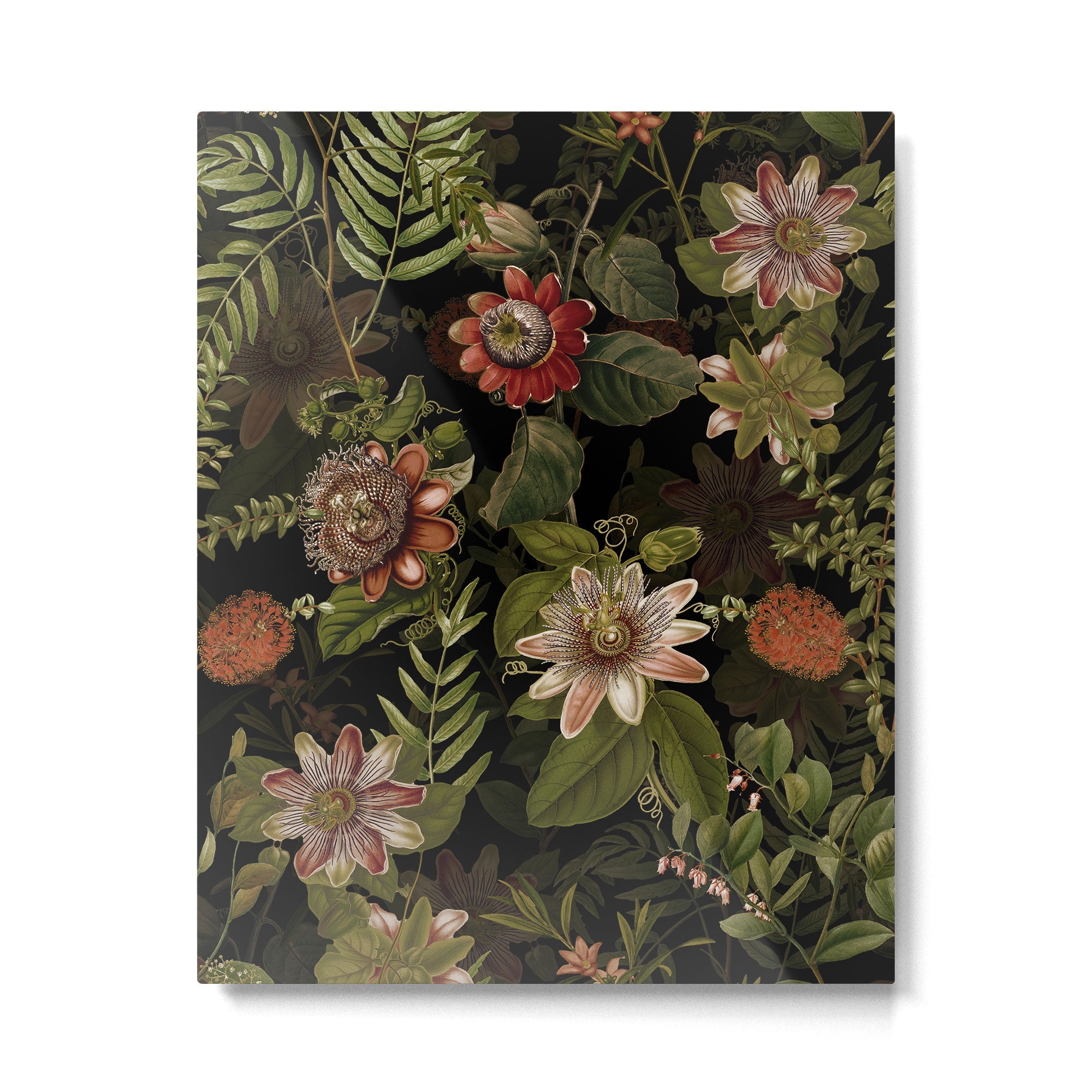 Midnight Summer Sepia Exotic Passiflora Flowers Garden Metal Print | TeksDecor