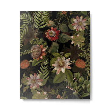 Midnight Summer Sepia Exotic Passiflora Flowers Garden Metal Print | TeksDecor
