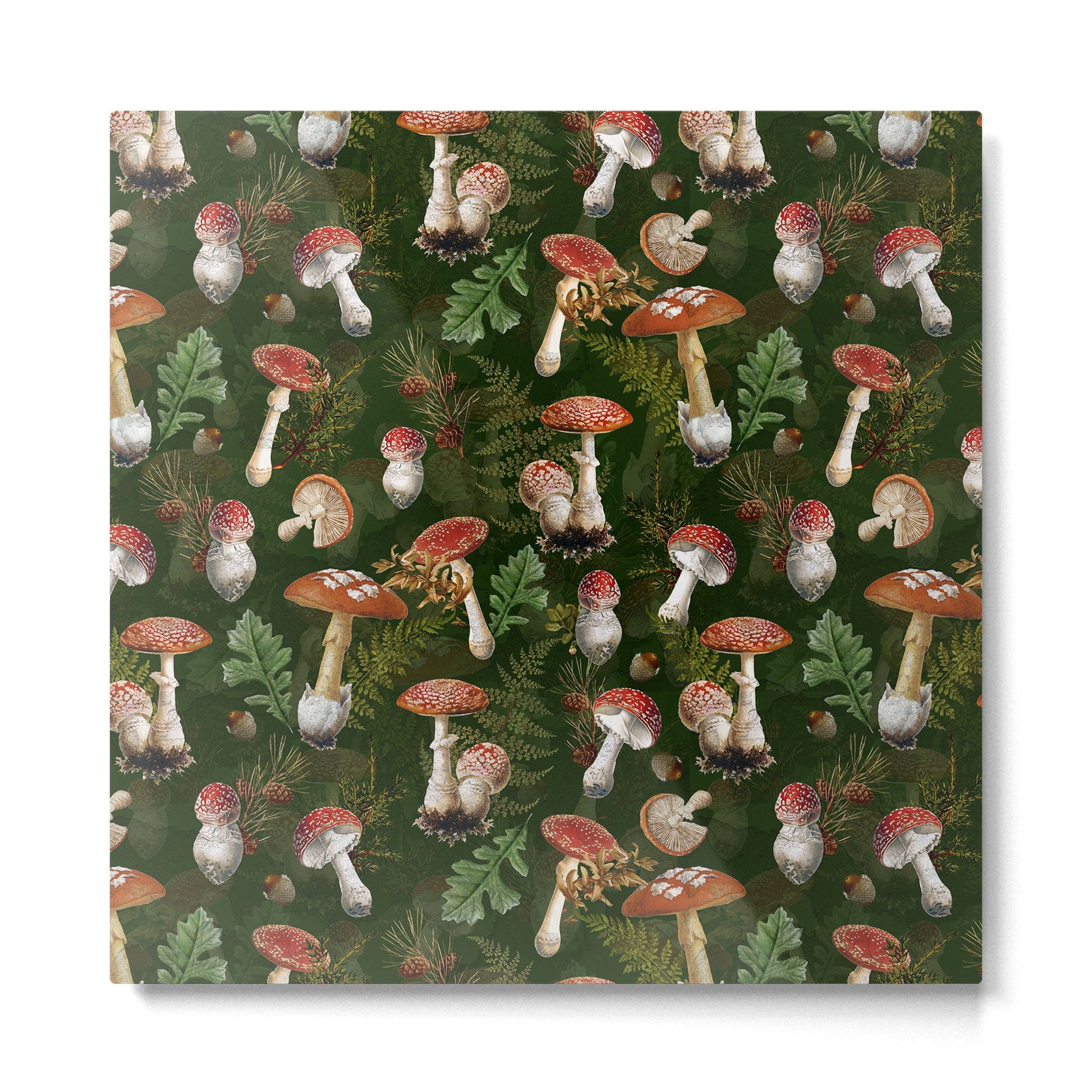 Vintage Dark Night Green Mushroom Forest Metal Print | TeksDecor