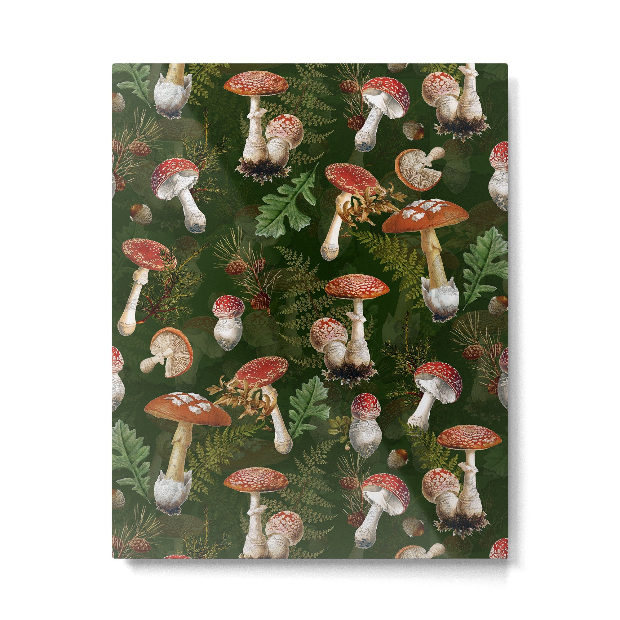Vintage Dark Night Green Mushroom Forest Metal Print | TeksDecor