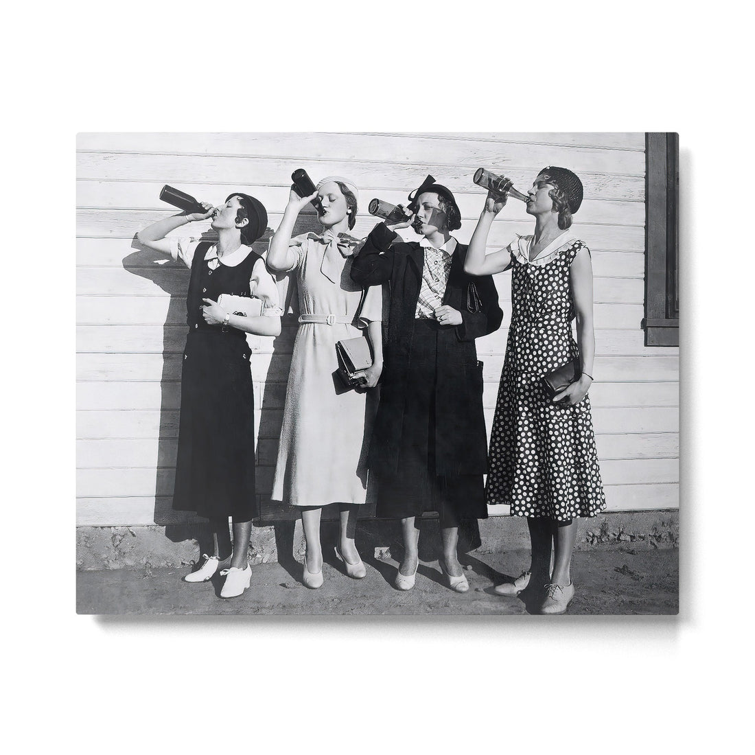 Women Beer Drinkers, Black and White Vintage Art Metal Print | TeksDecor