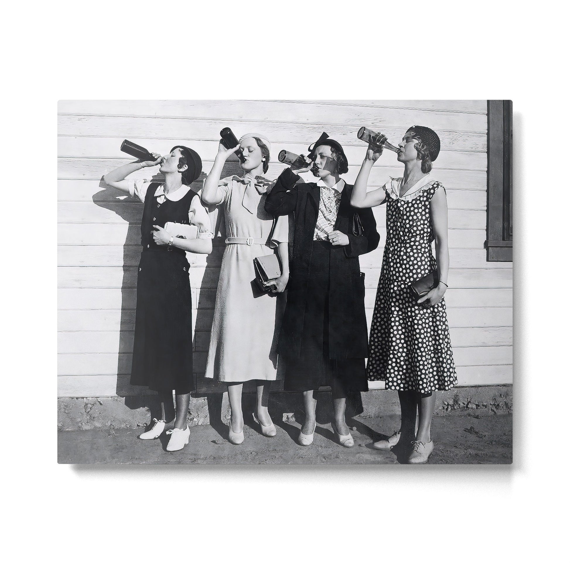 Women Beer Drinkers, Black and White Vintage Art Metal Print | TeksDecor