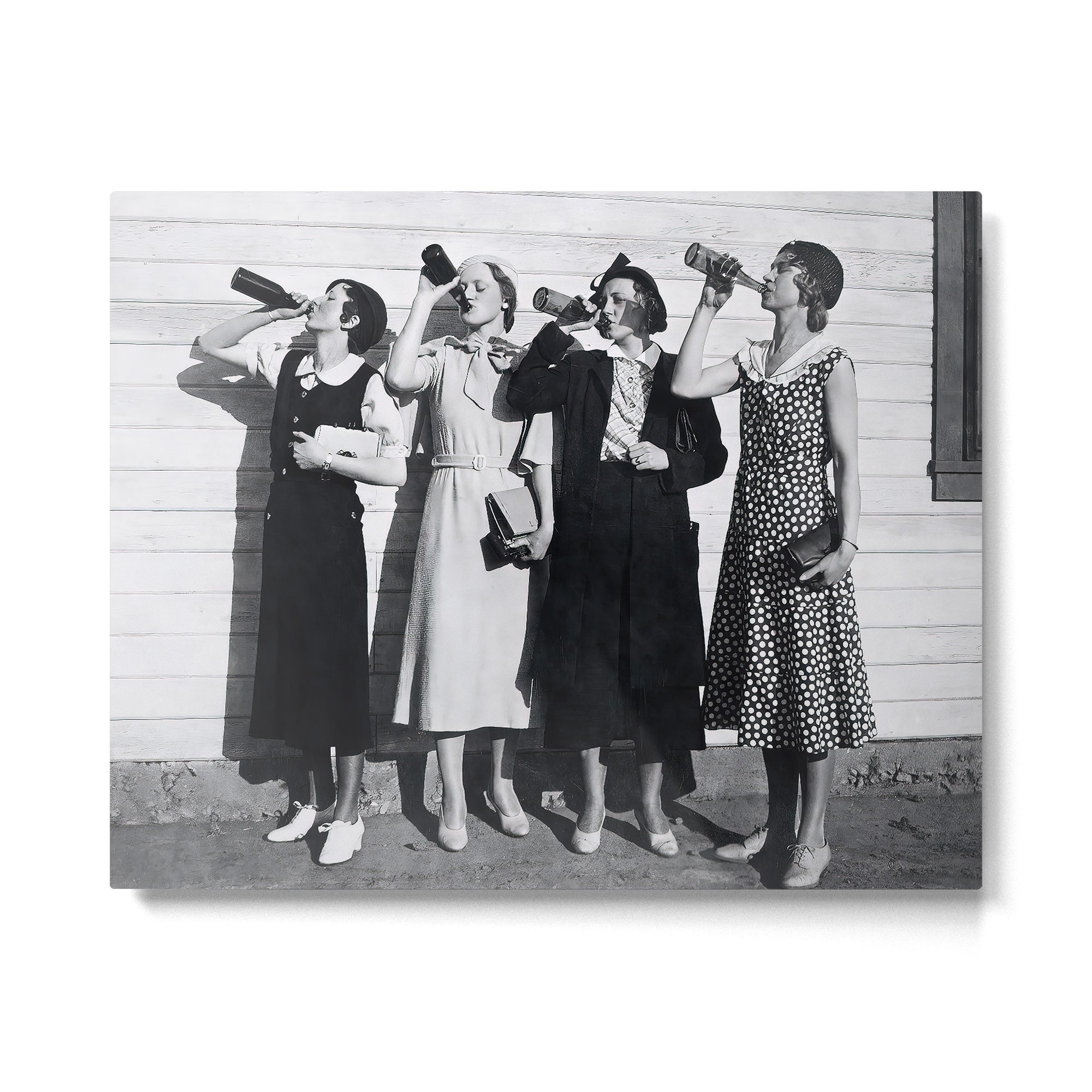 Women Beer Drinkers, Black and White Vintage Art Metal Print | TeksDecor